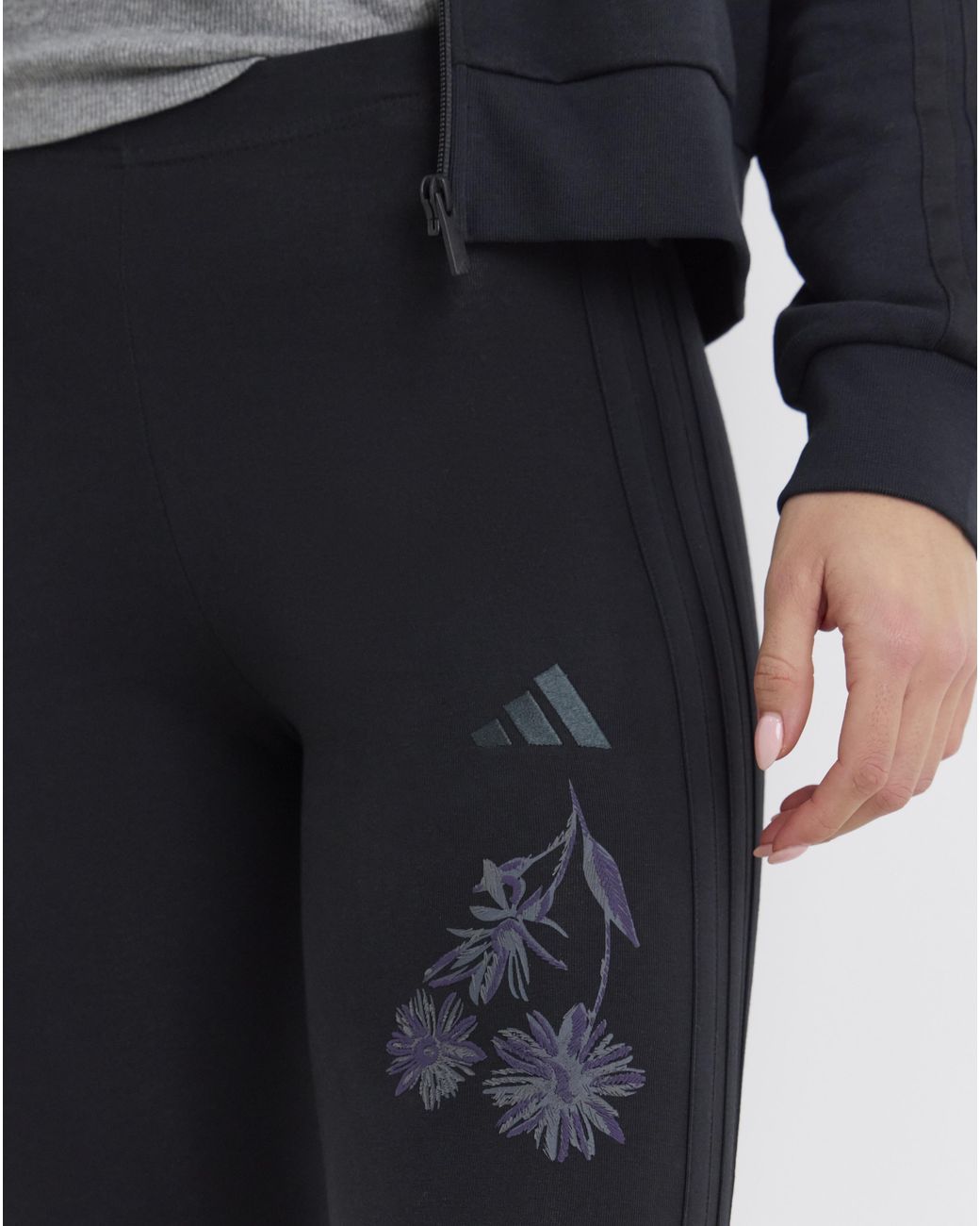 Adidas Black 3 Stripes Floral Leggings