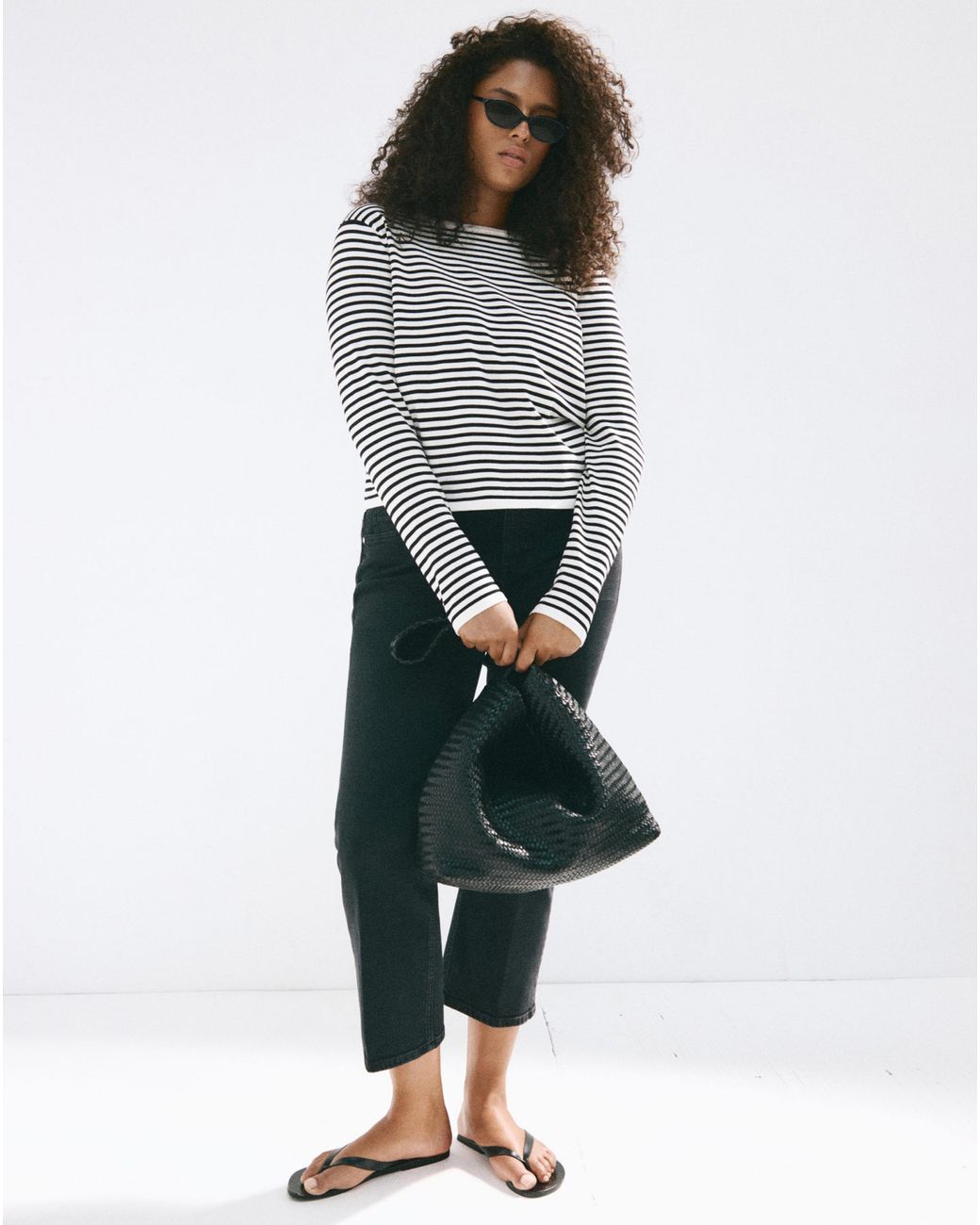 Mango Black Knit Striped Sweater