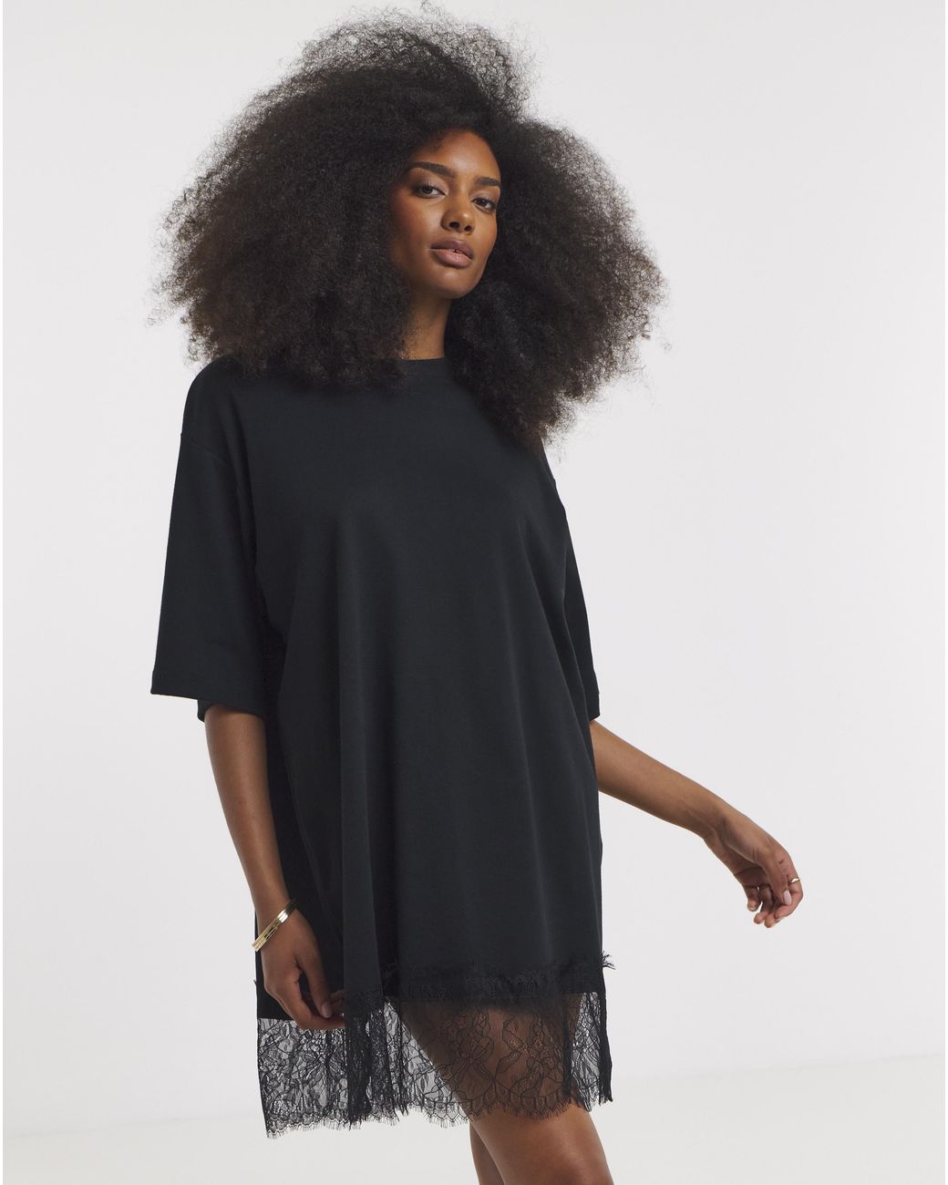 Simply Be Black Lace Hem T-Shirt Dress