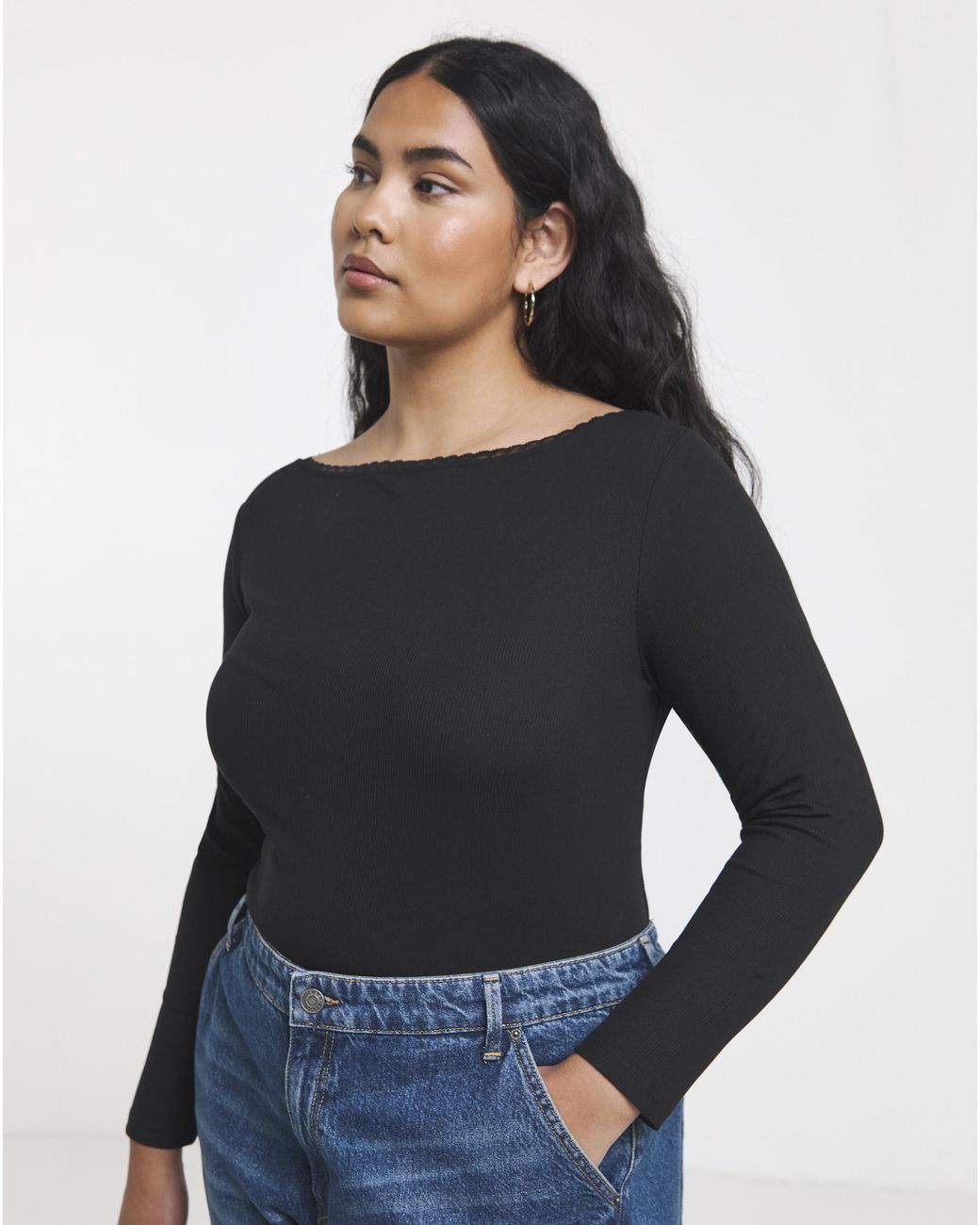 Simply Be Blue Lace Slash Neck Ls