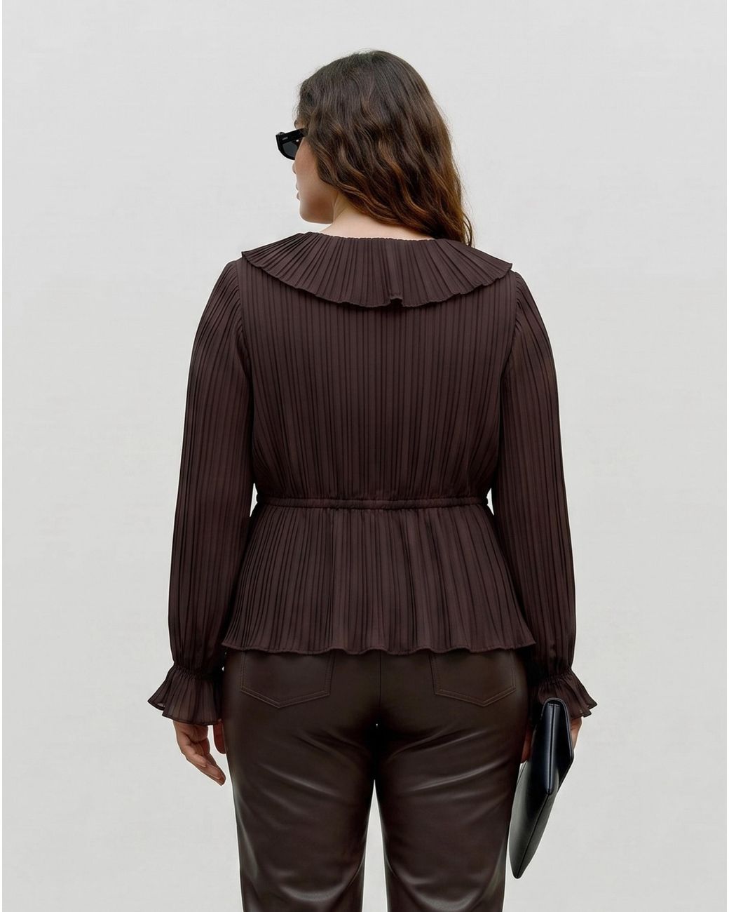 Vero Moda Brown Frill Pleated Top