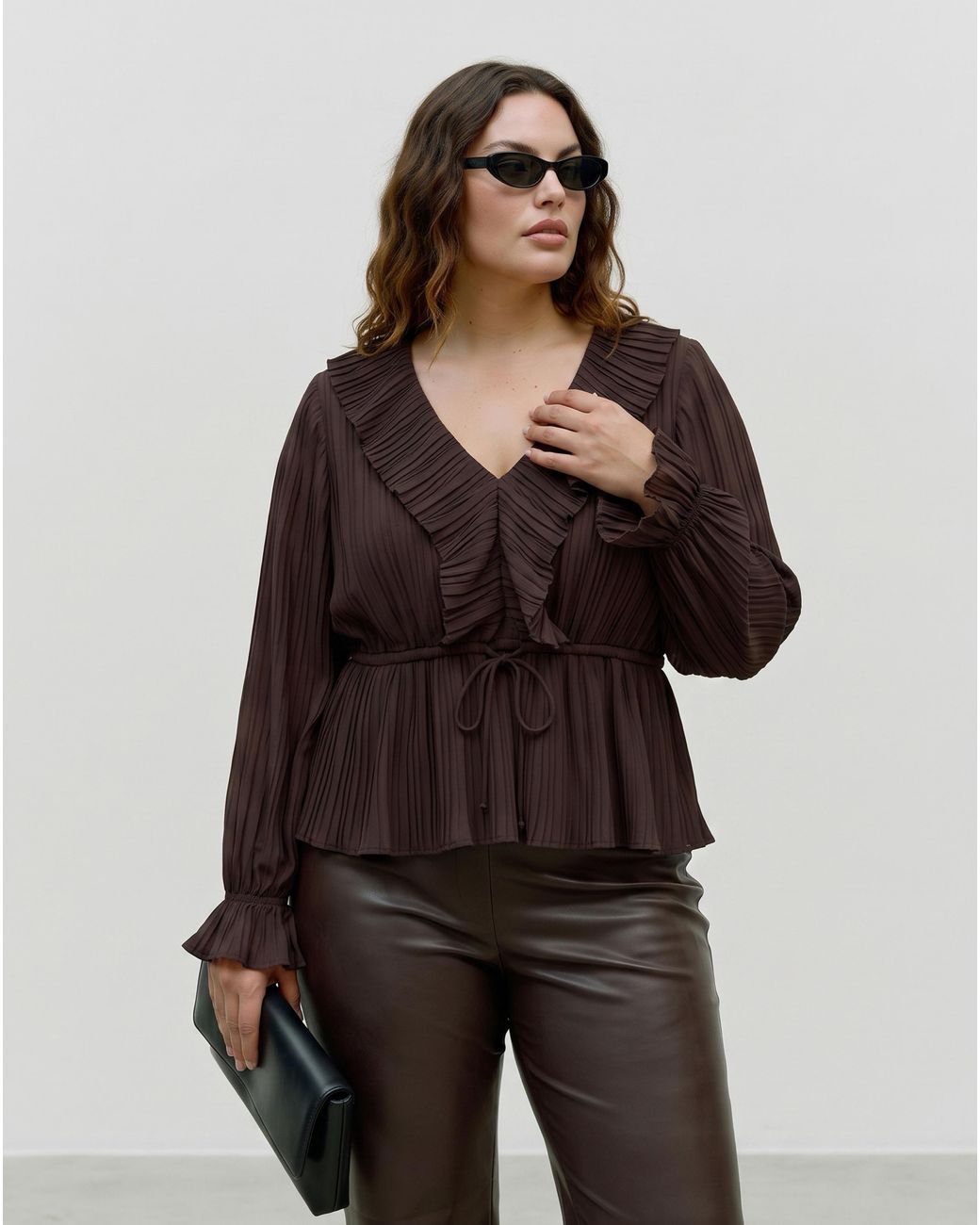 Vero Moda Brown Frill Pleated Top
