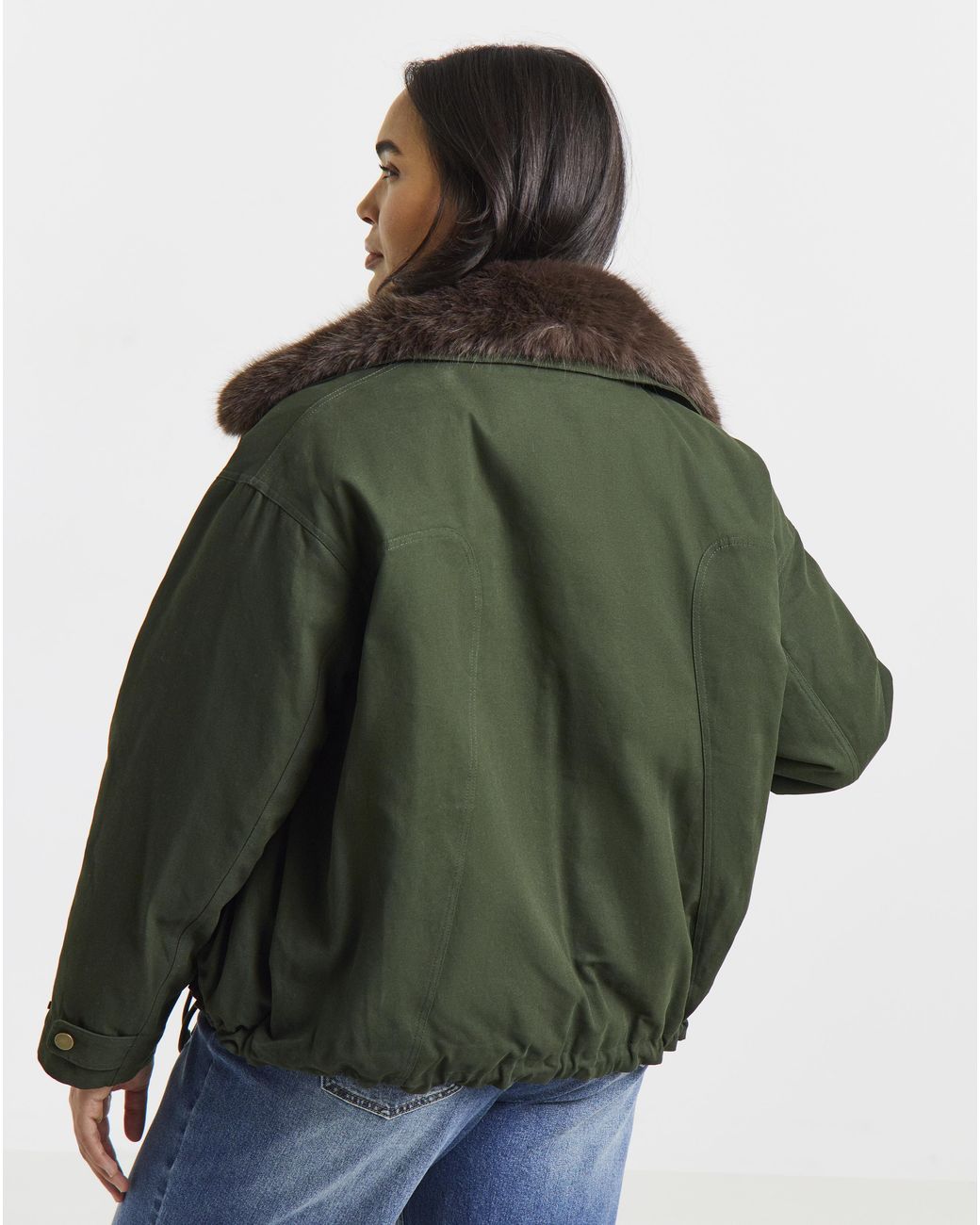 Simply Be Green Faux Fur Collar Parka Jacket
