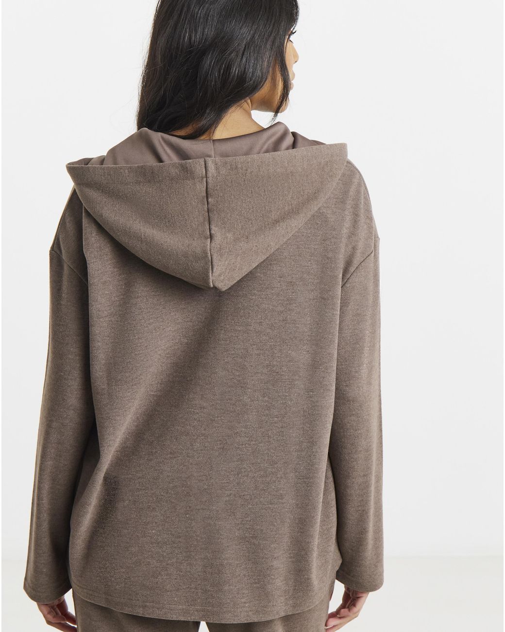 Simply Be Brown Cut & Sew Rib Zip Hoodie