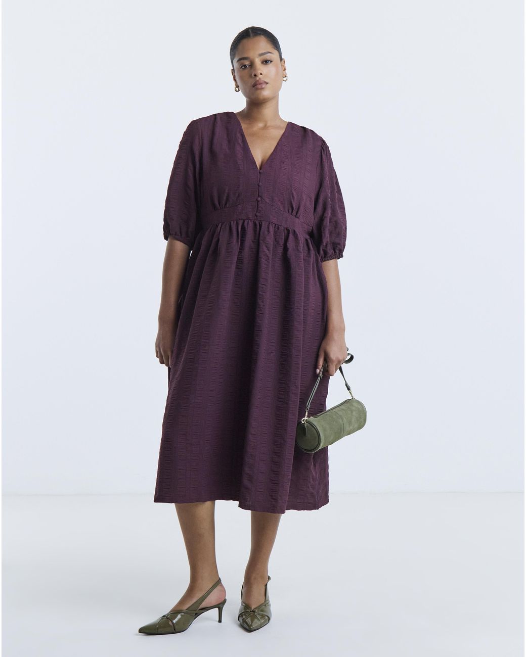 Simply Be Purple Textured Waist Detail Midi Dress