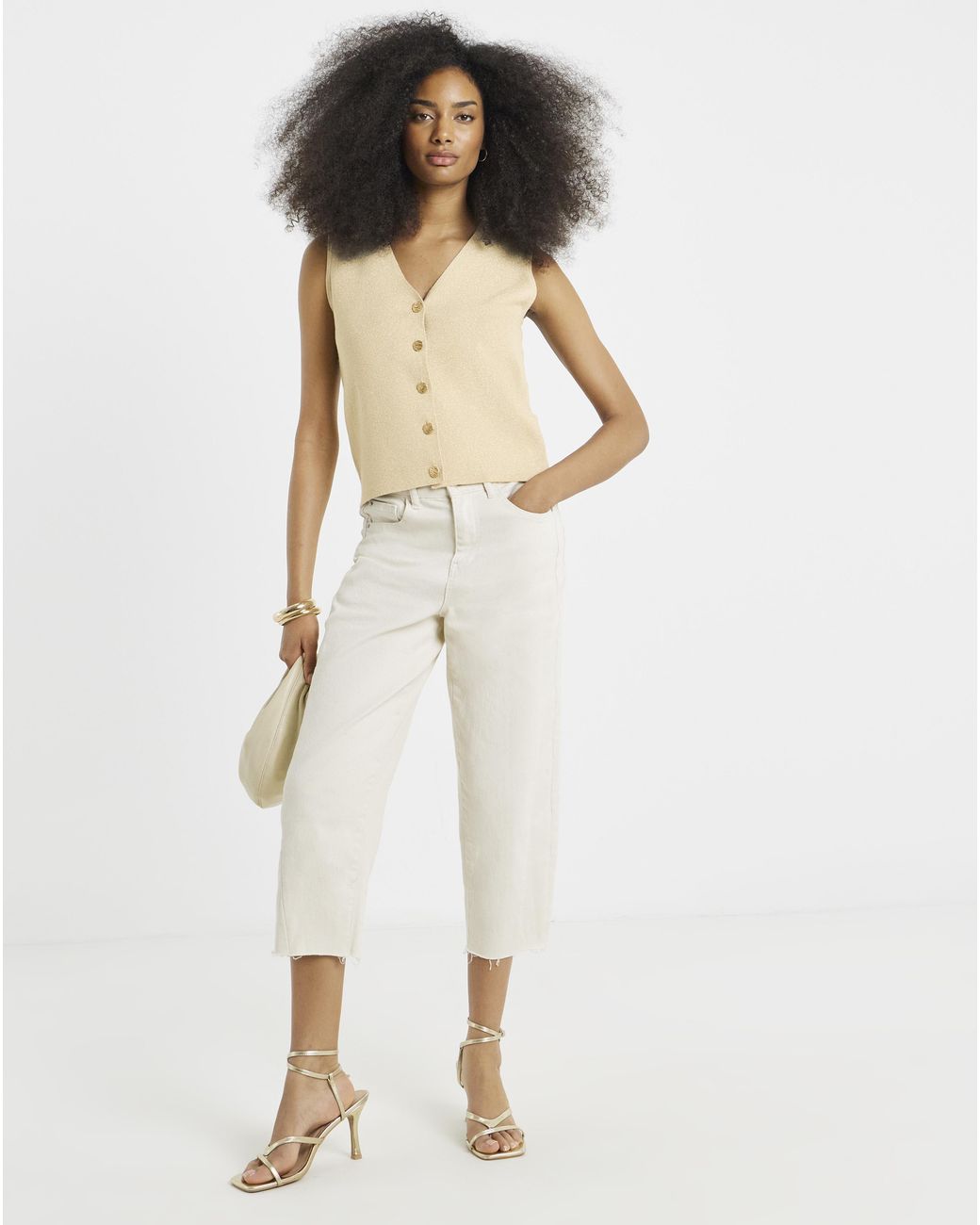 Vila Natural Button Glitter Vest