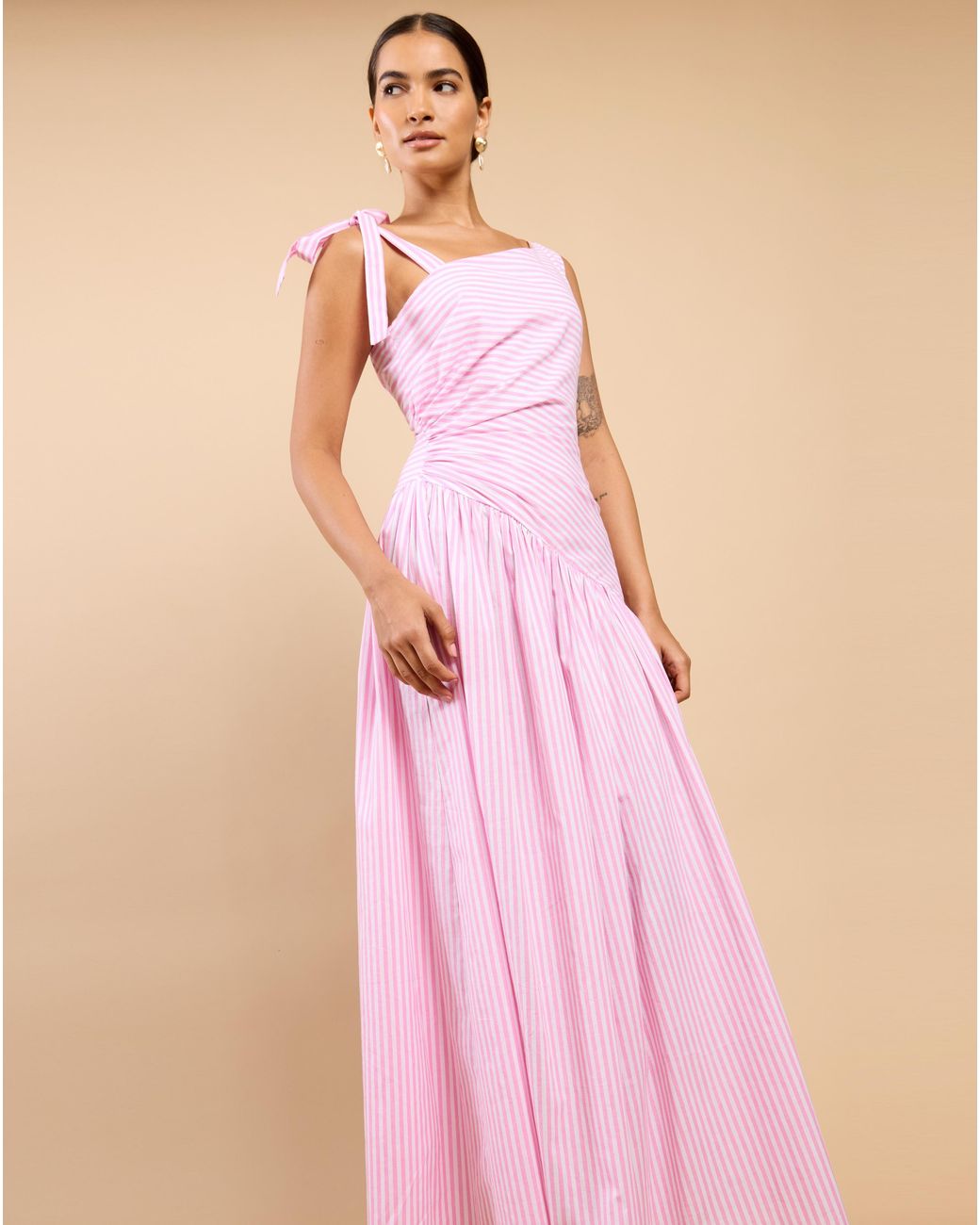 Little Mistress Pink Lm Stripe Midaxi