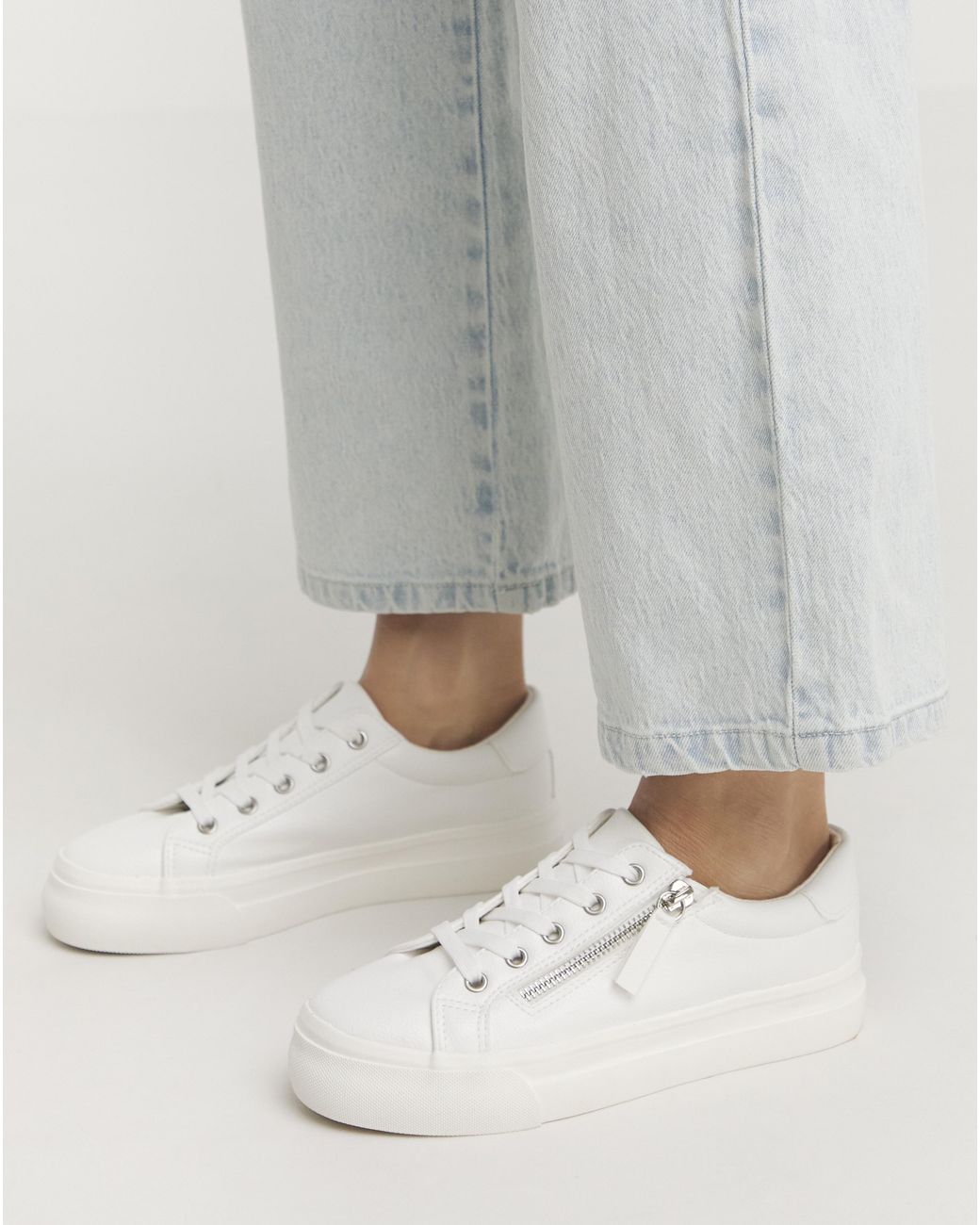 Simply Be White Lace Up Zip Detail Chunky Trainer Wide