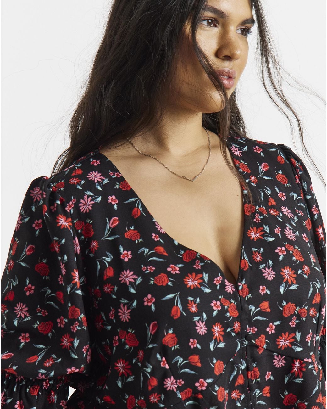 Simply Be Black Shirred Sleeve Tea Blouse