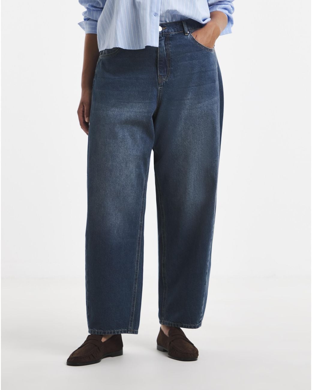 Simply Be Blue Tapered Barrel Leg Jeans