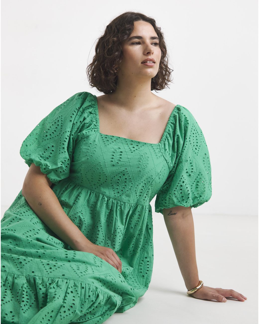 Simply Be Green Broderie Maxi Dress