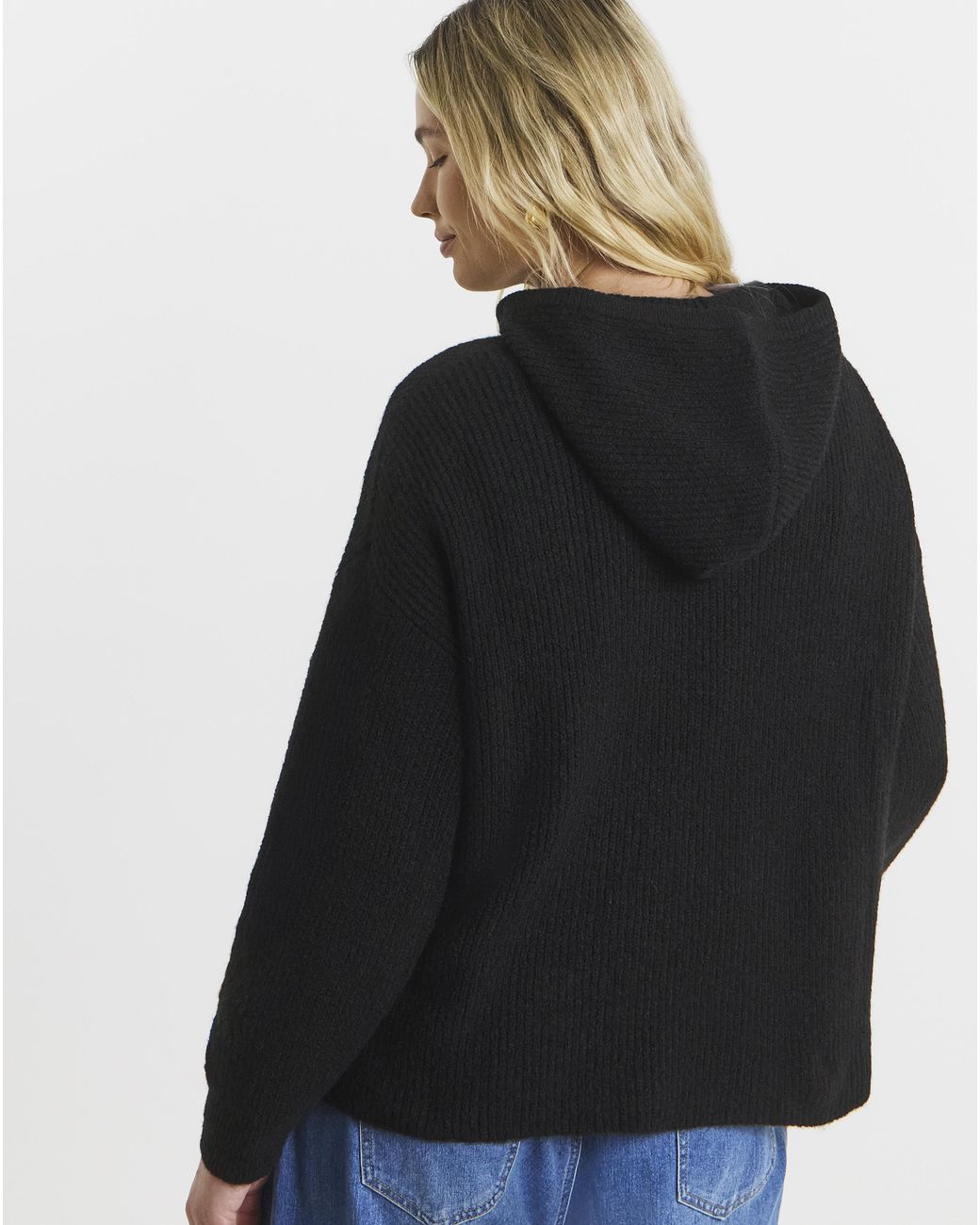 Simply Be Black Ribbed Knitted Hoodie