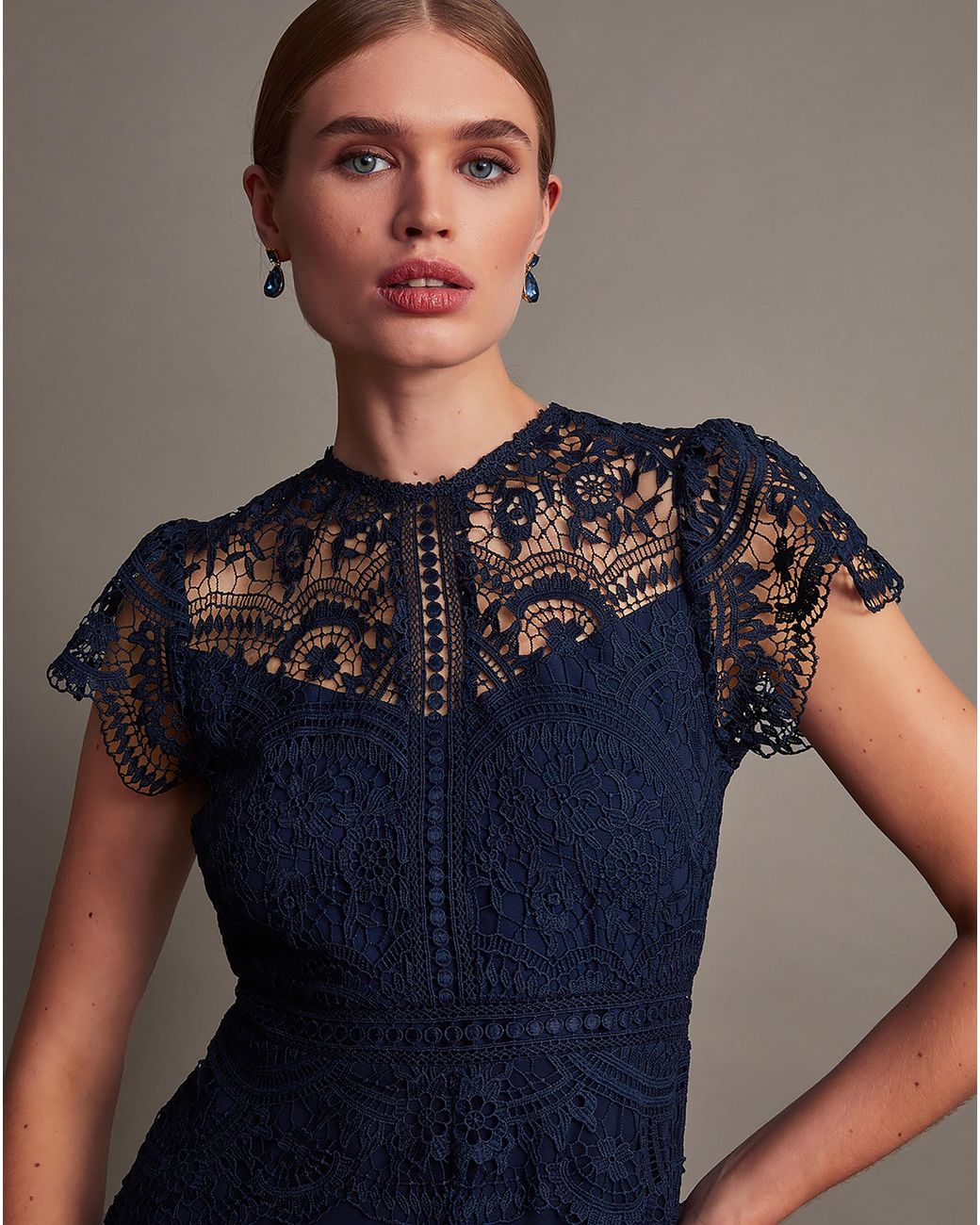 Monsoon Blue Lace Midi Bridesmaid Dress