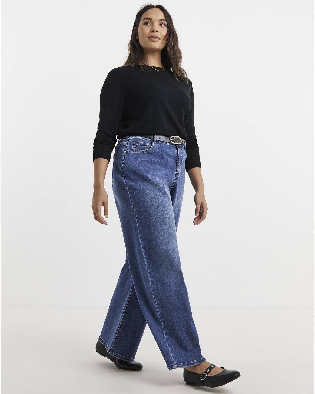 Simply Be Blue Fleece Lined Cosy Wide Leg Jean
