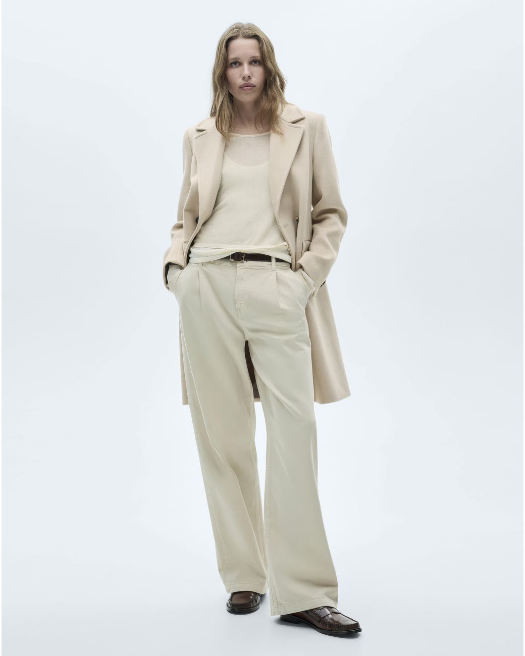 Mango White Double Breasted Wool Coat