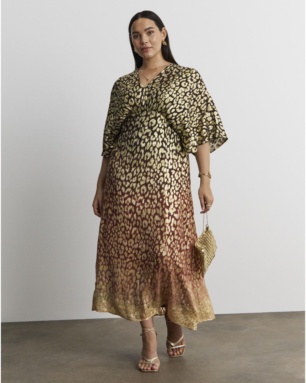 Joanna Hope Brown Metallic Animal Dress