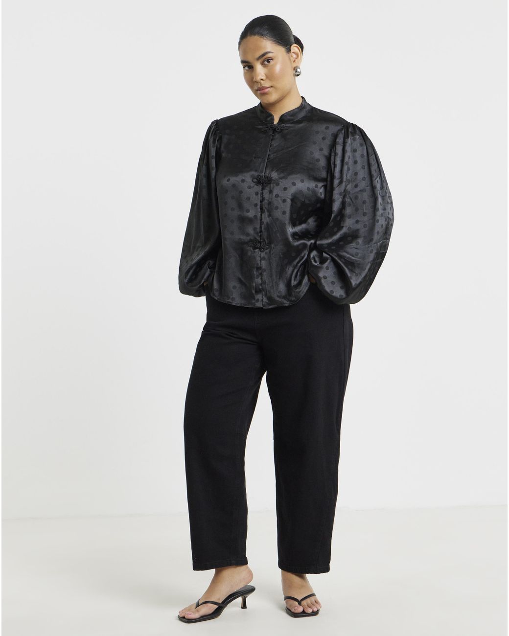 Simply Be Black Jacquard Mandarin Blouse