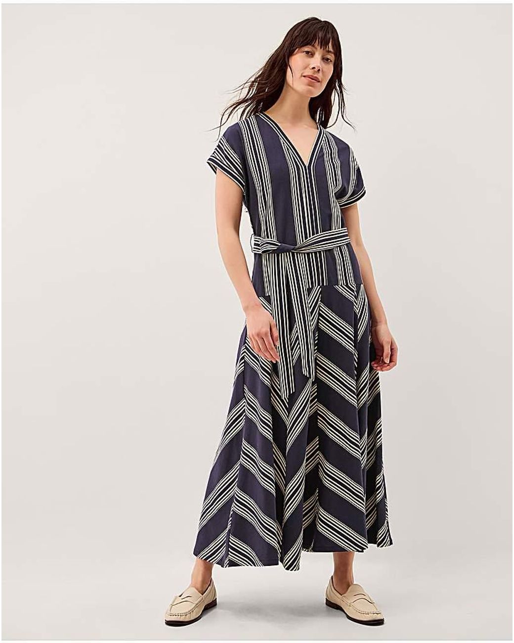Monsoon Black Shilta Stripe Jersey Maxi Dress