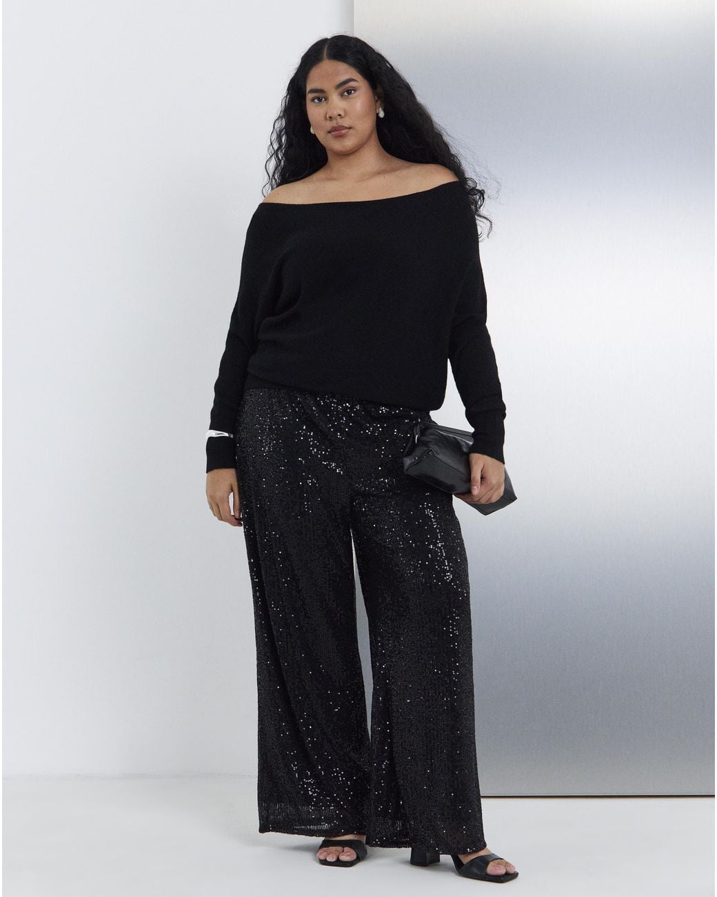 Simply Be White Sequin Wide Leg Trouser