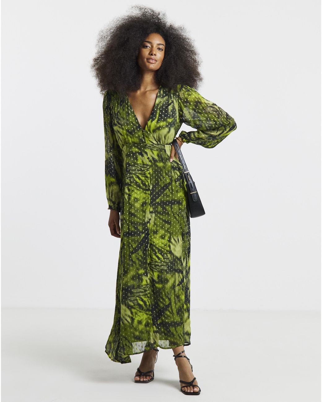 Simply Be Green Georgette Foil Button Up Maxi