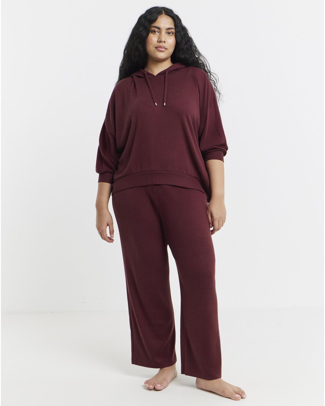 Figleaves Red Ribbed Soft Hooded Lounge Set