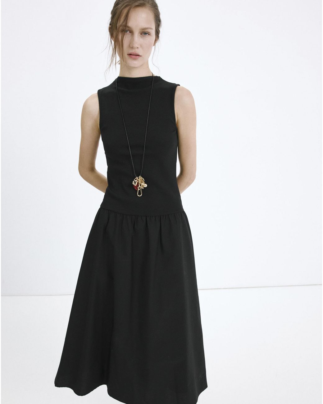 Mango Black Contrast-Bodice Dress