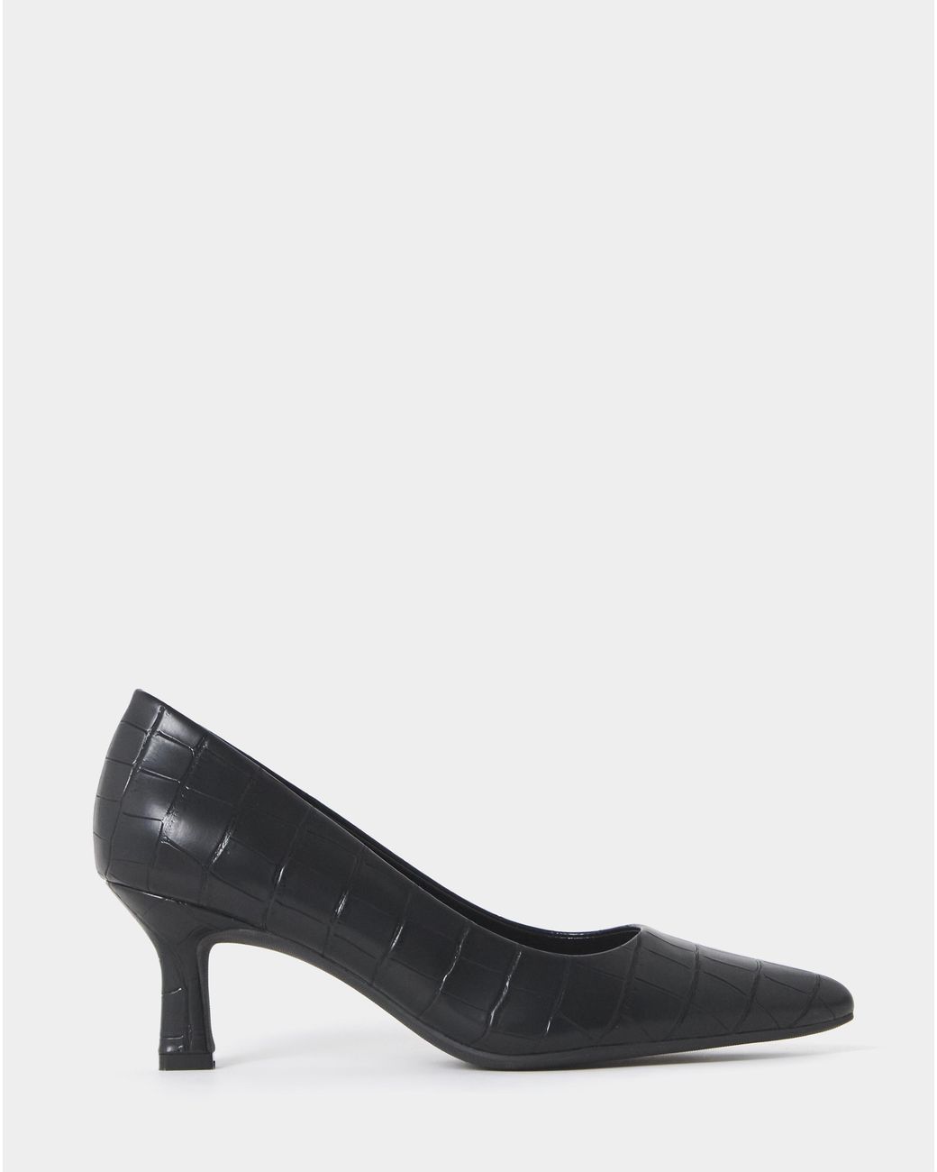 Heavenly Soles Gray Pointed Toe Kitten Heel Shoe Ex Wide