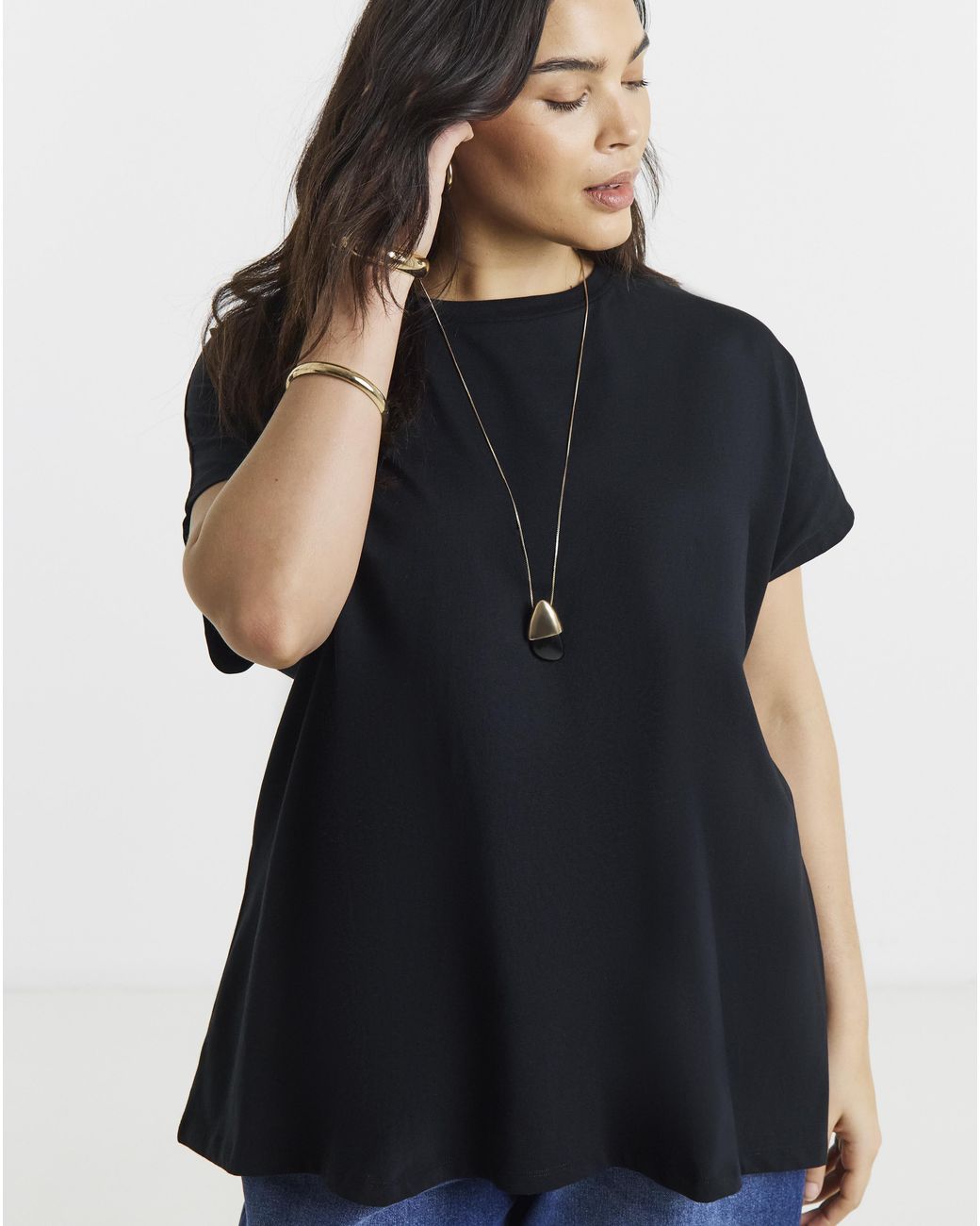 Simply Be Black Slouchy Dip Back T-Shirt