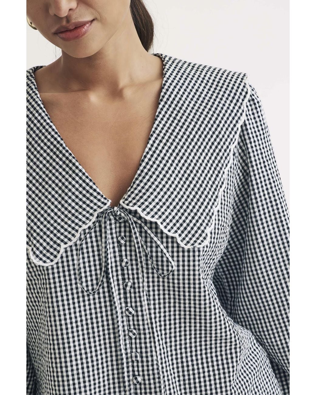 Nobody's Child Gray Gingham Check Blouse
