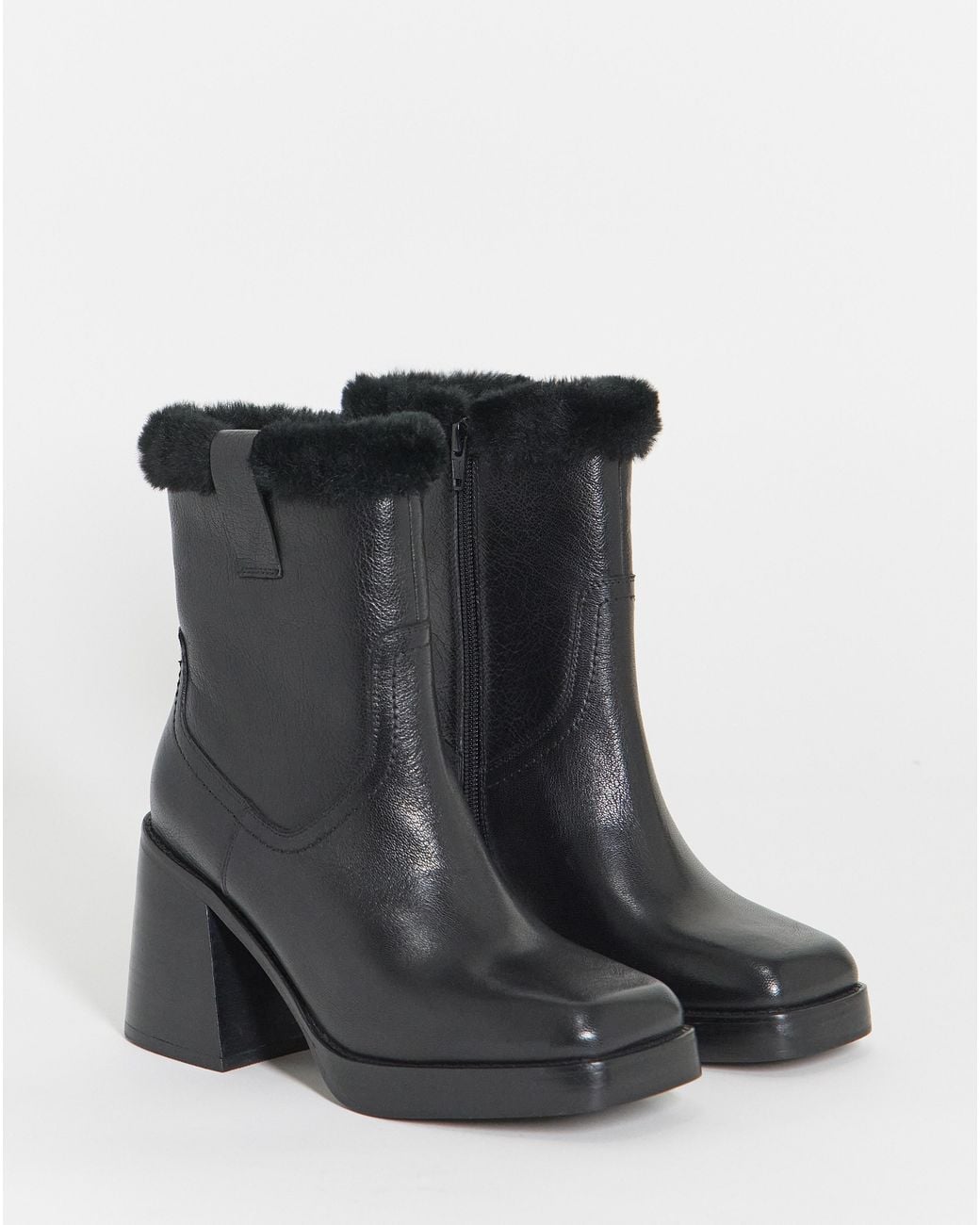 Simply Be Blue Leather Fur Lined Platform Boot Ex Wide