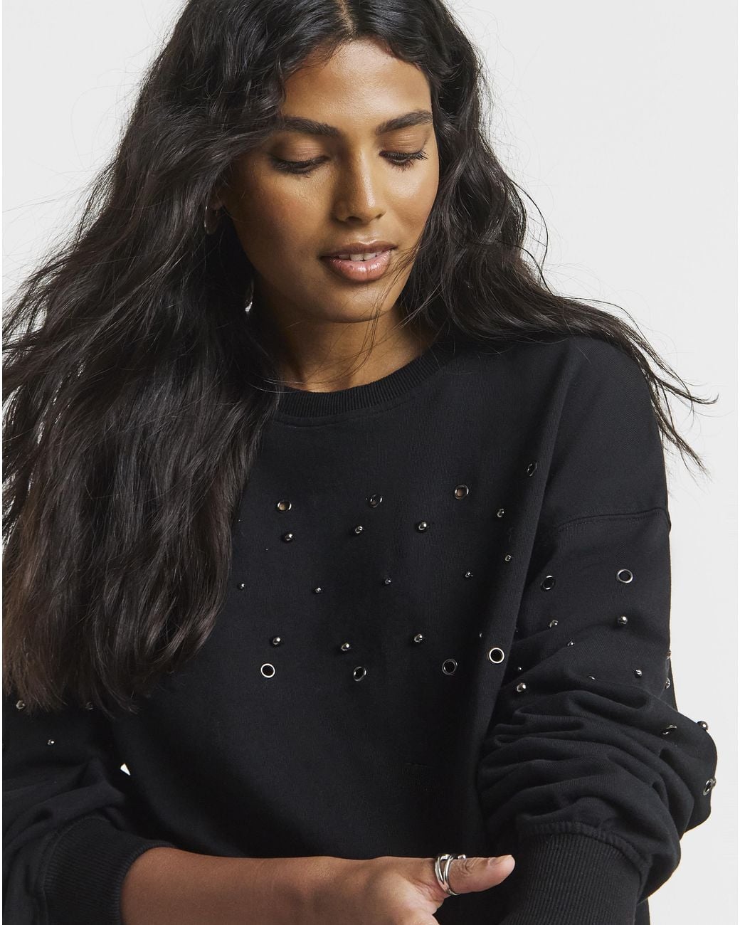 Simply Be Black Stud & Eyelet Sweatshirt