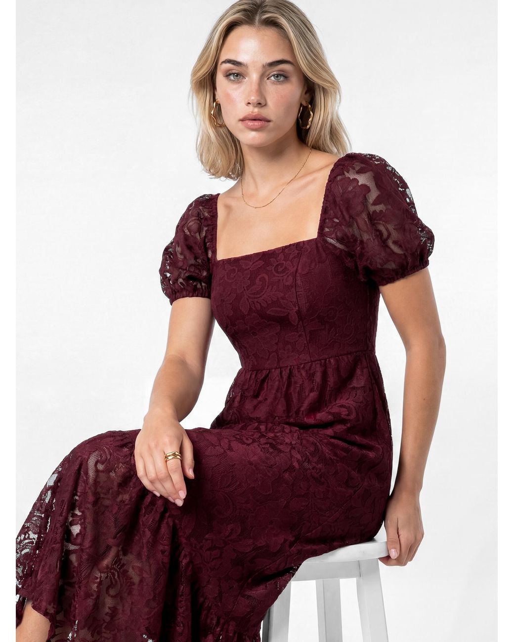 Lovedrobe Red Floral Lace Midaxi Dress