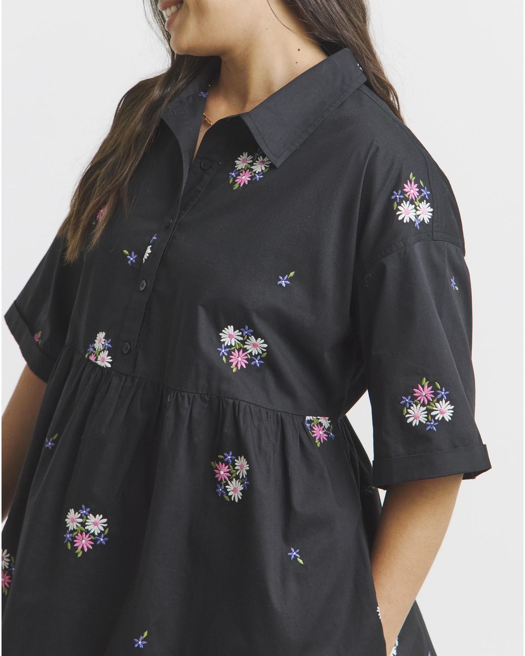 Simply Be Black Embroidered Shirt Dress