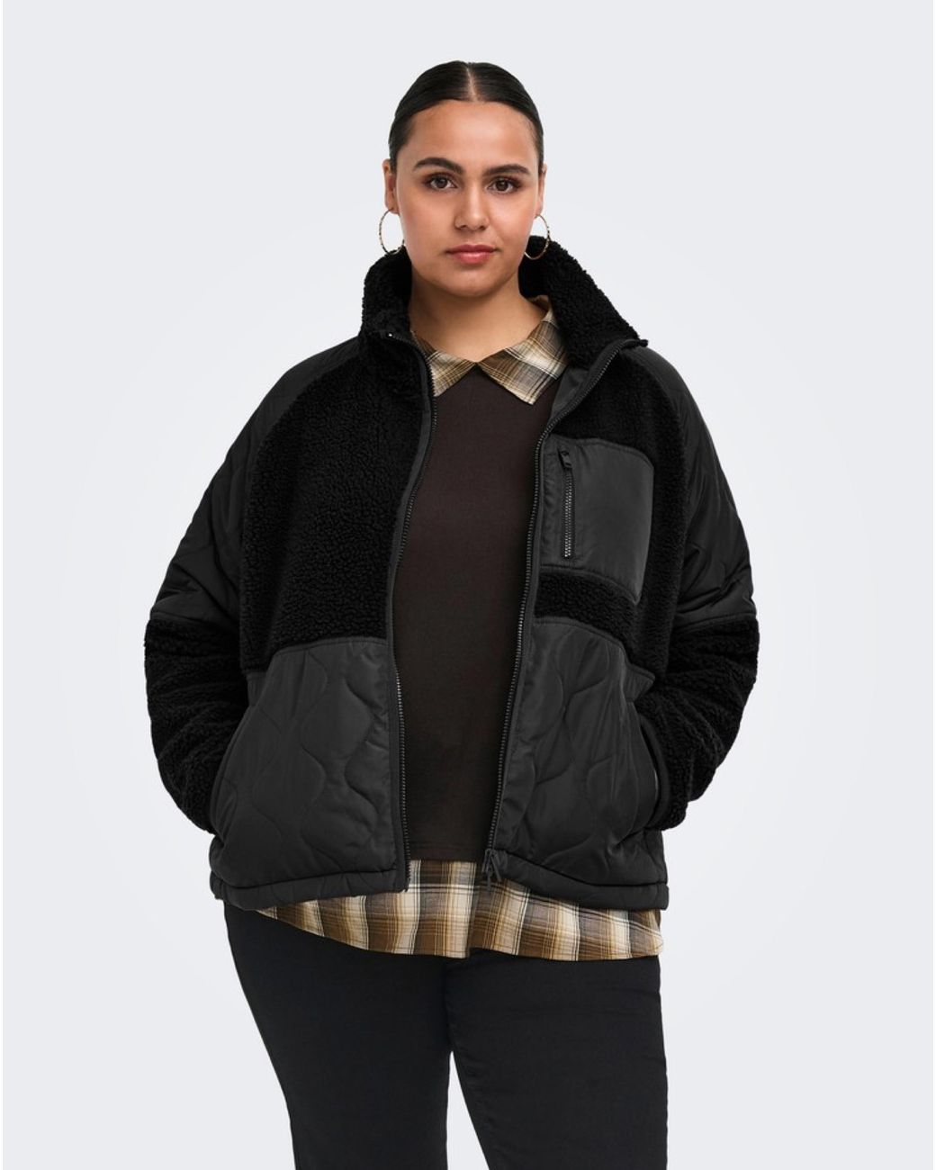ONLY Black Quilt Mix Fleece Short Jacket