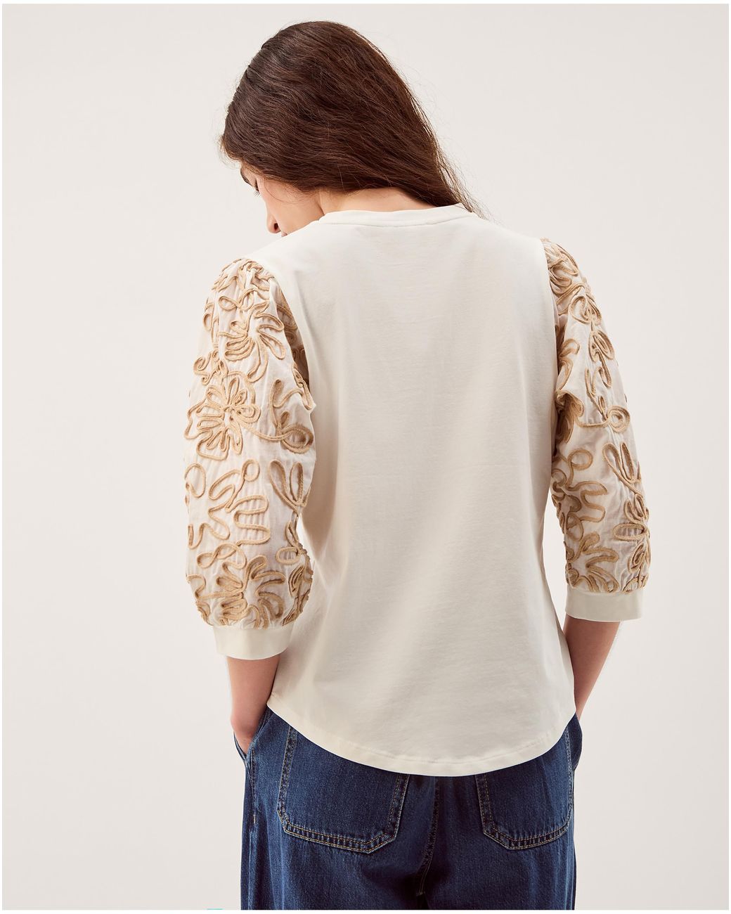Monsoon Blue Freya Embroidered Sleeve Top