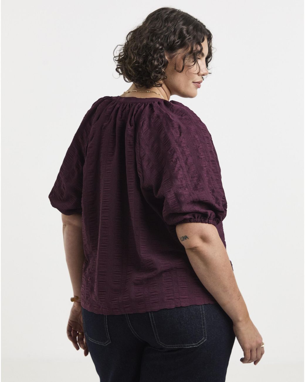 Simply Be Purple Textured Puff Sleeve Top
