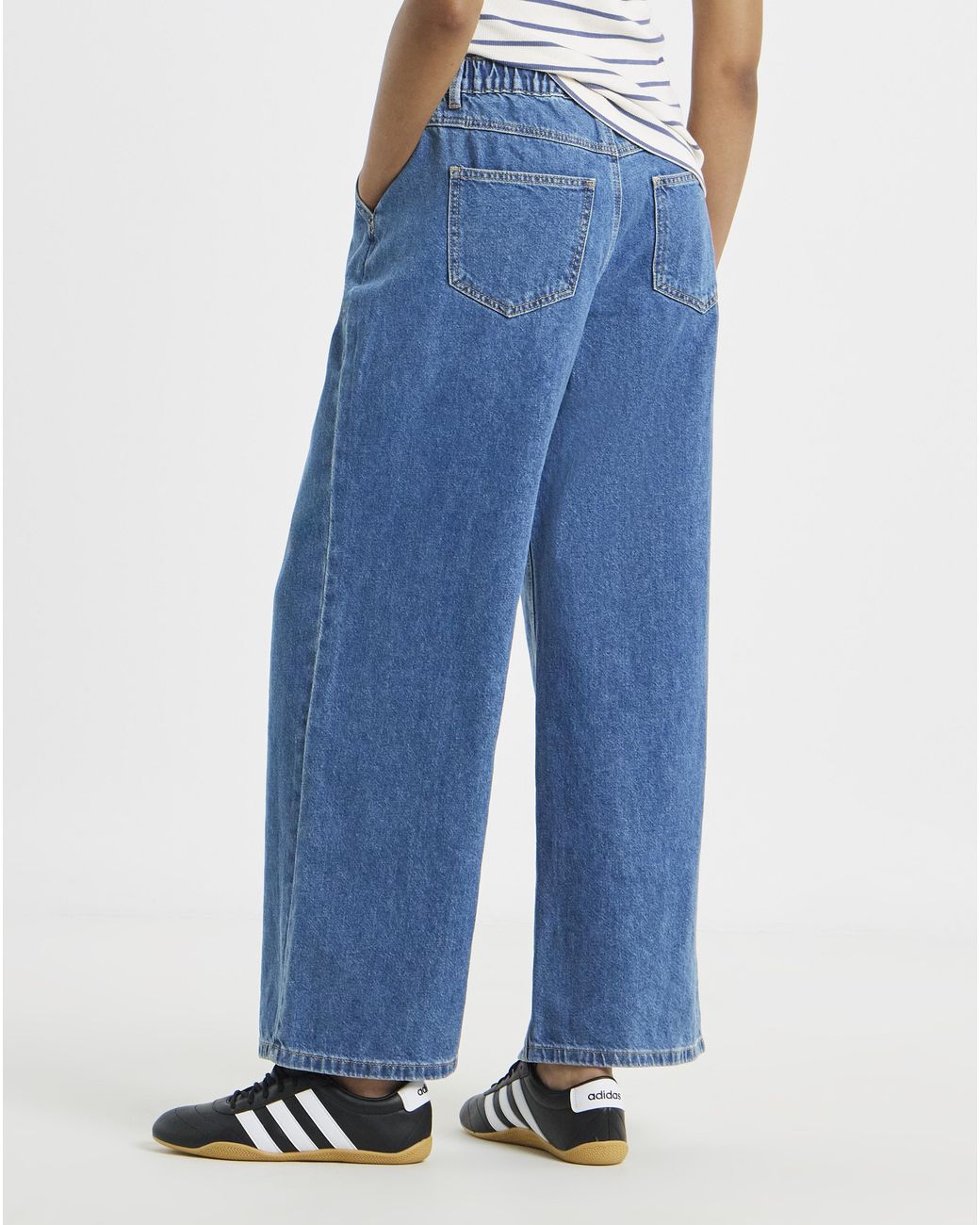 Simply Be Blue Pleat Detail Wide Leg Jeans