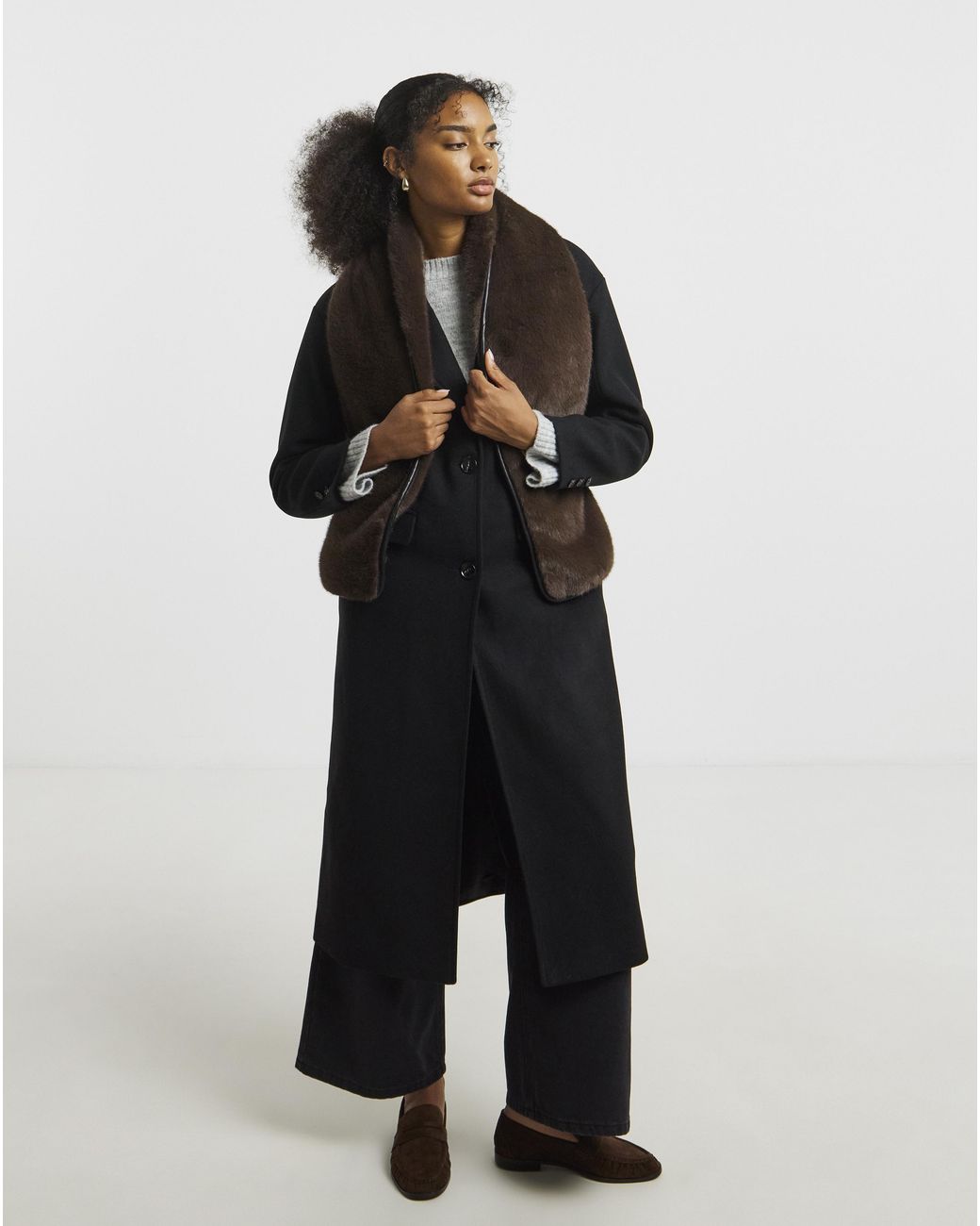 JD Williams Black Faux Fur Pu Trim Scarf