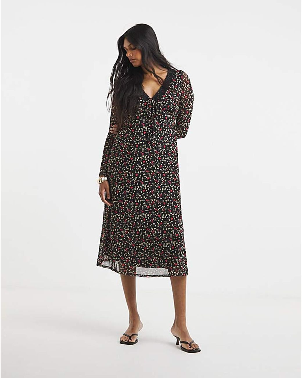 Simply Be Multicolor Mesh Lace Trim Dress