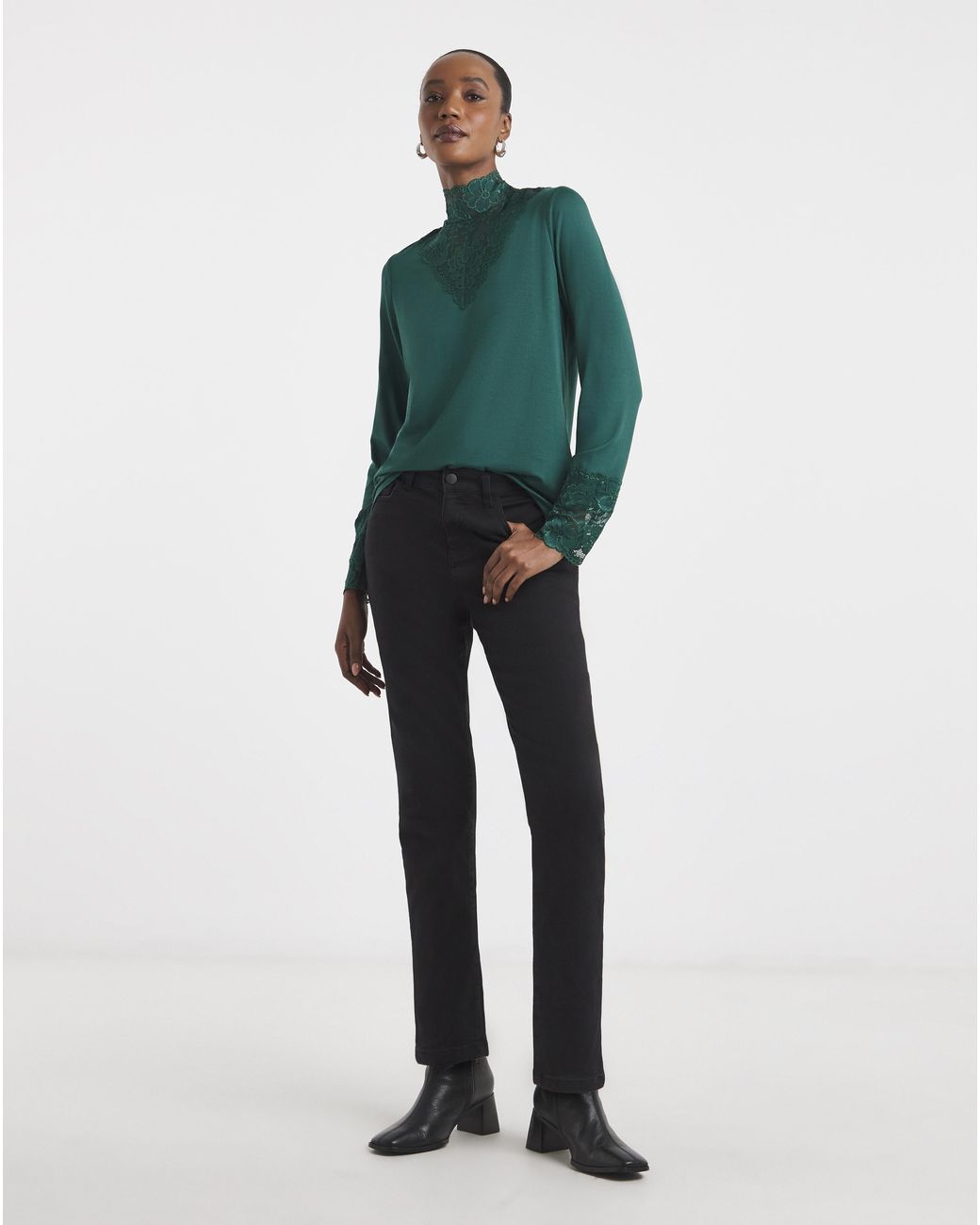 Joe Browns Green Darcie Lace High Neck Top