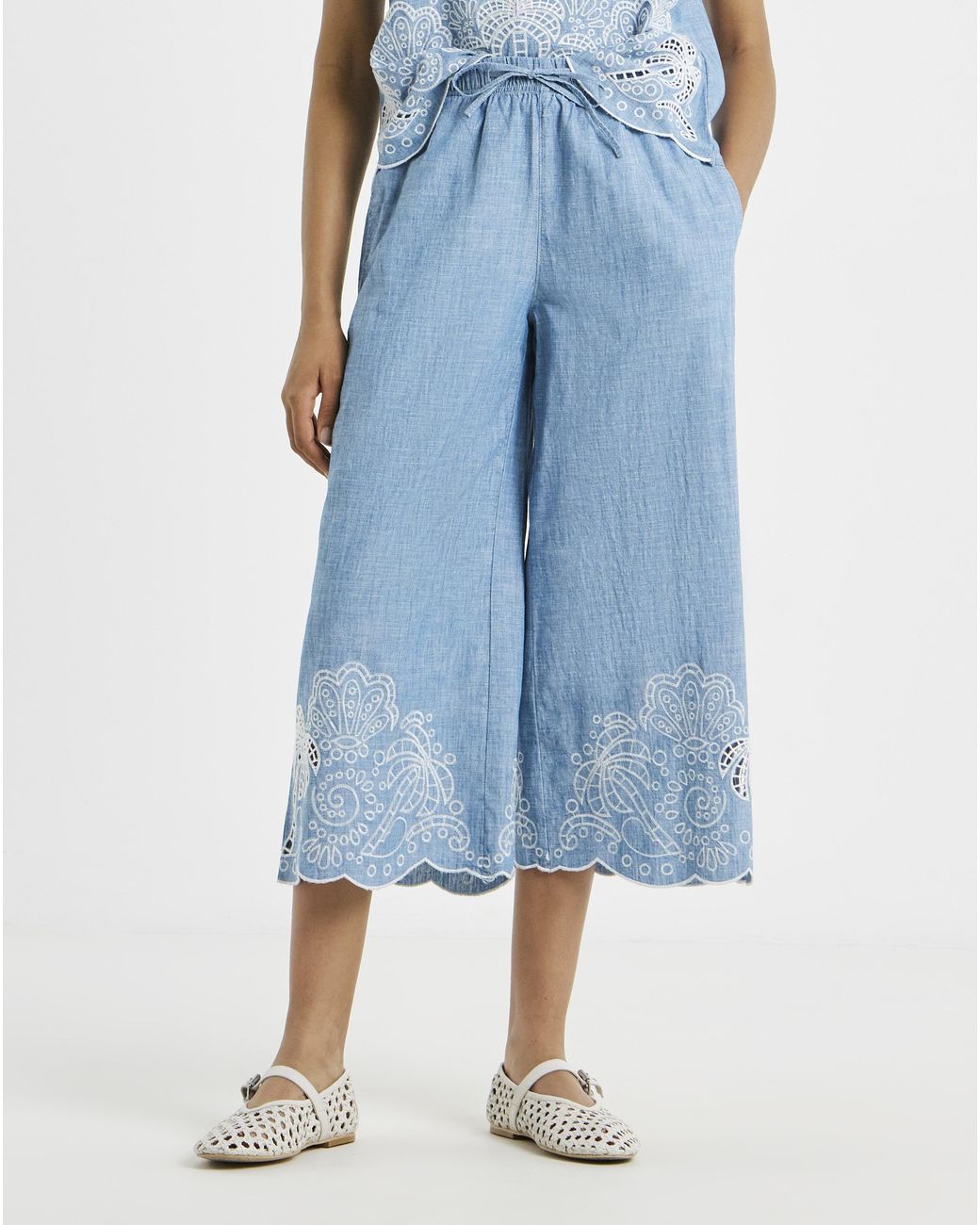 Simply Be Blue Chambray Broderie Crop Jeans