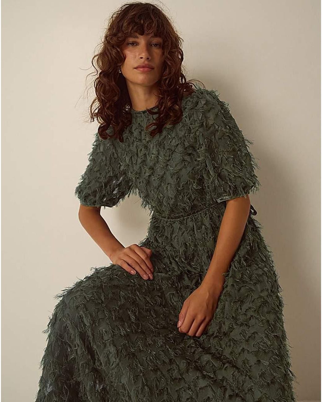 Monsoon Green Felicity Textured Fringe Dress