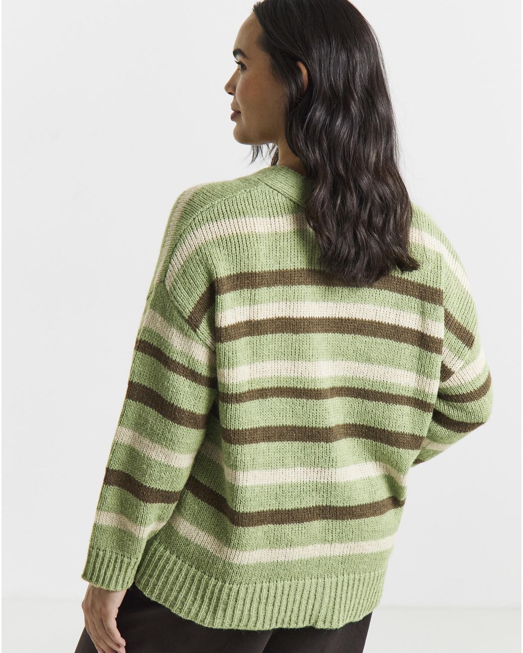 Simply Be Green Fluffy Stipe Cardigan