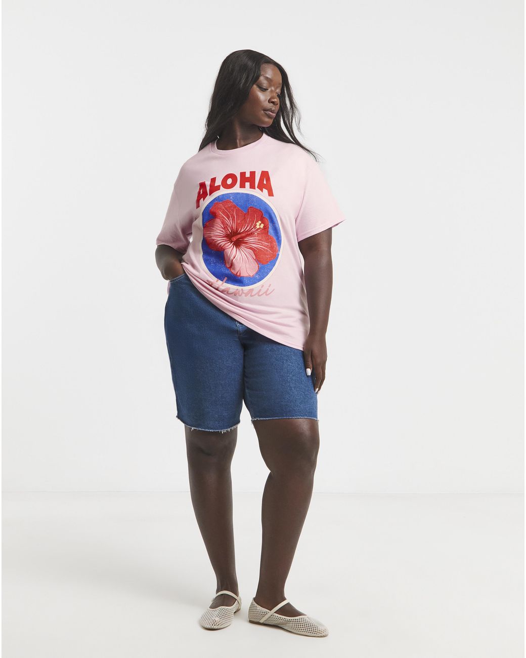 Simply Be Pink Aloha Floral Slogan T-Shirt