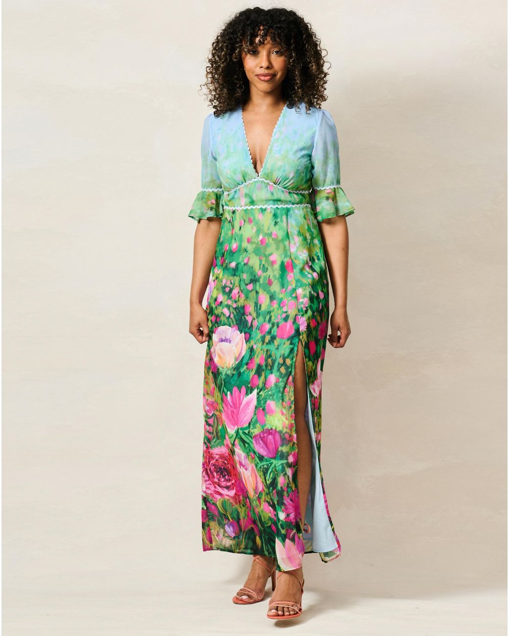 Hope & Ivy Green Solenne Maxi Print Dress