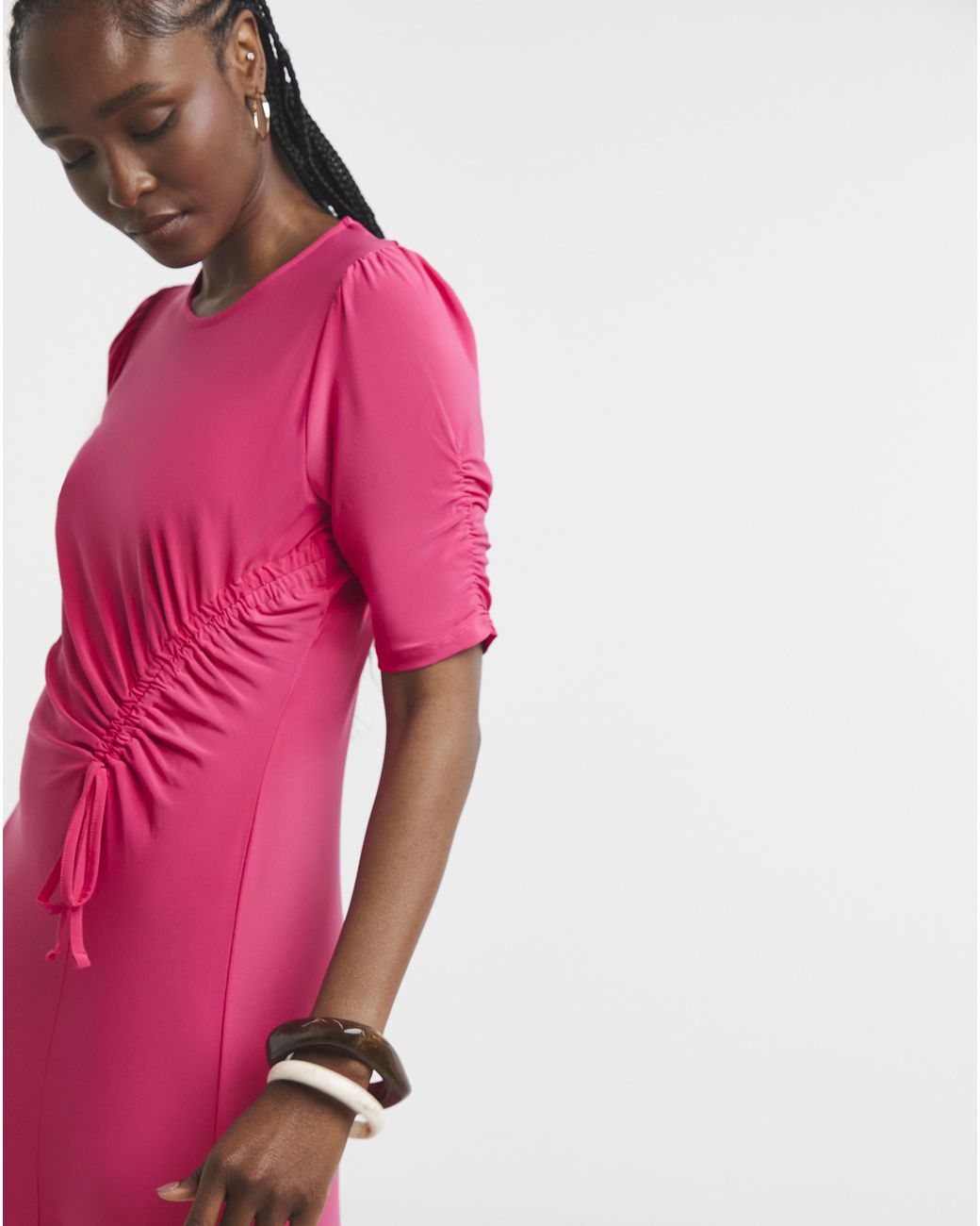 Simply Be Pink Ruched Sleeve Midi Dress