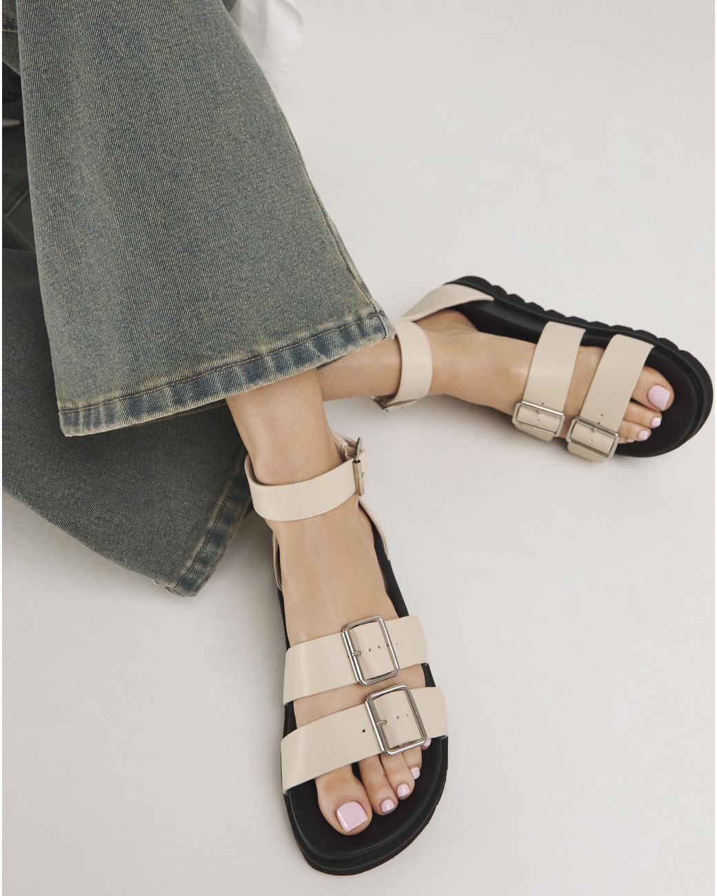 Simply Be Gray Footbed Two Strap Sandal Ex Wide