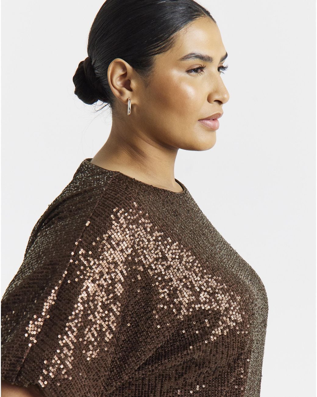 Simply Be Brown Sequin Bubble Hem Top