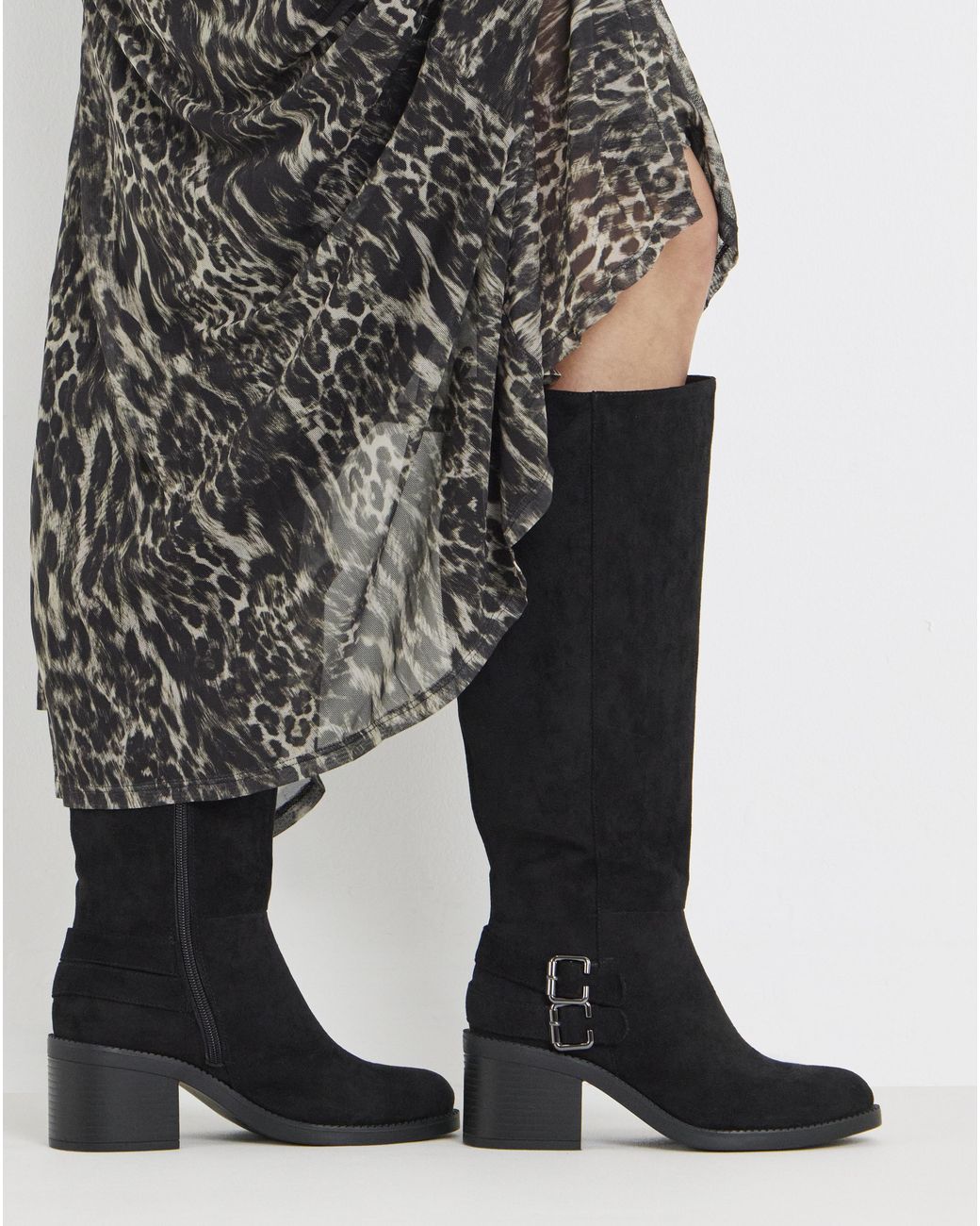 Simply Be Black Block Heel Knee High Boot Ex Wide Sc