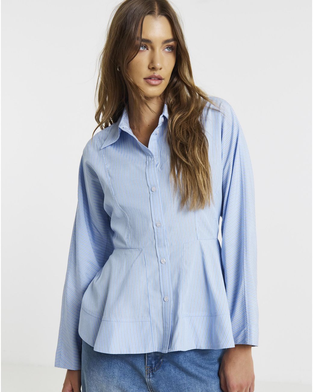 Simply Be Blue Stripe Peplum Shirt